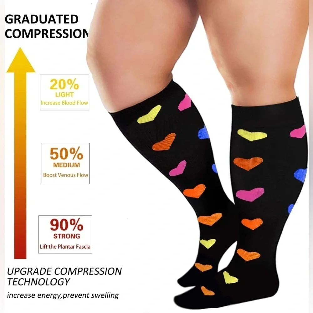 PLUS Size, Fun, Abstract Compression Socks, Colorful, Neon, Travel (1 Pair)